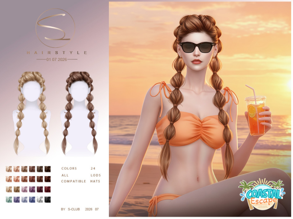 Alpha S CLUB BUBBLE BRAID HAIR Coastal Escape Club by S - The Sims 4 Custom Content