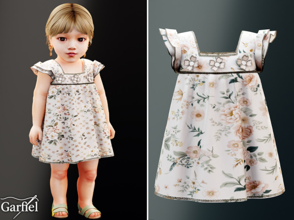 Infant - Soft floral dress with flutter sleeves and trim by Garfiel