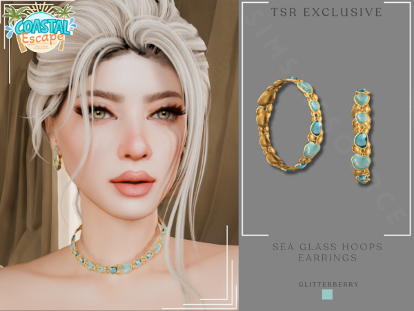 Alpha Coastal Escape Sea Glass Hoops Earrings by Glitterberryfly - The Sims 4 Custom Content