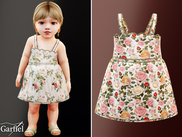 Alpha Infant Rose print sundress with scalloped neckline by Garfiel - The Sims 4 Custom Content