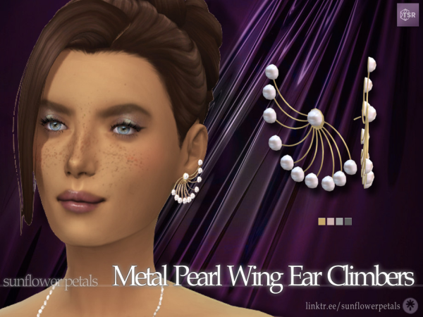 Mix Metal Pearl Wing Ear Climbers - The Sims 4 Custom Content