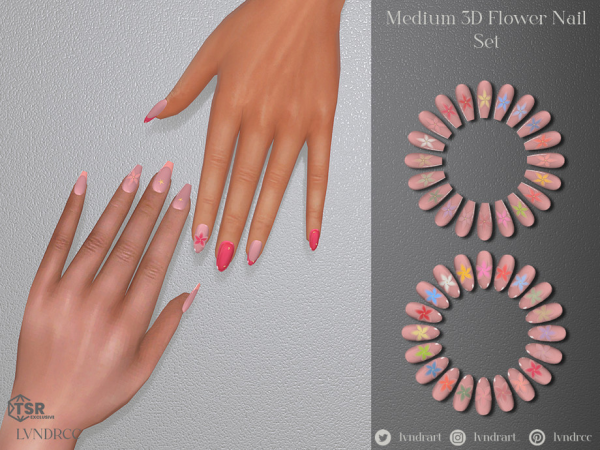 Medium 3D Flower Nails Set