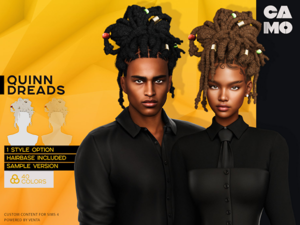 Alpha CAMO Quinn Dreads by VentaStudio - The Sims 4 Custom Content