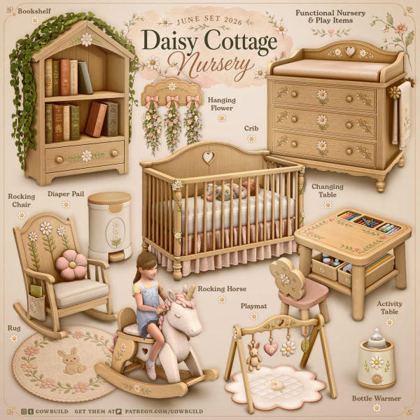 Alpha June 2026 Set Daisy Cottage Nursery by cowbuild - The Sims 4 Custom Content