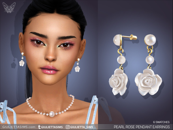 Alpha Pearl Rose Pendant Earrings For Adults And Kids - The Sims 4 Custom Content