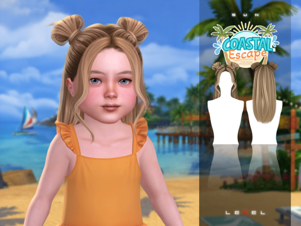 Alpha LEXEL Sun long female updo with buns and bangs toddler hairstyle - The Sims 4 Custom Content