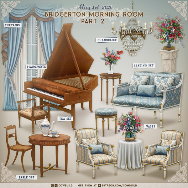 Alpha May 2026 Set Bridgerton Morning Room Part 2 by cowbuild - The Sims 4 Custom Content