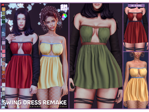 Alpha PEACH Swing Dress REMAKE by SMSims - The Sims 4 Custom Content