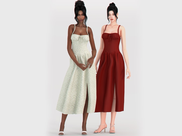 Alpha Maple Bustier Midi Dress - The Sims 4 Custom Content