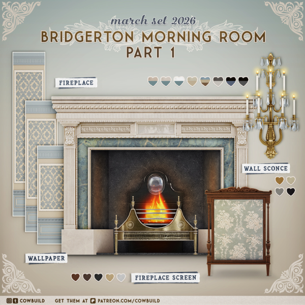 Alpha March 2026 Set (2) Bridgerton Morning Room Part 1 by cowbuild - The Sims 4 Custom Content
