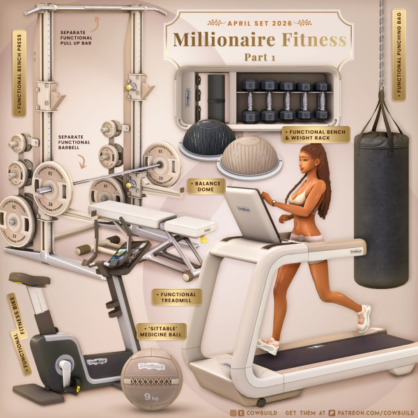 Alpha April 2026 Set Millionaire Fitness Part 1 by cowbuild - The Sims 4 Custom Content