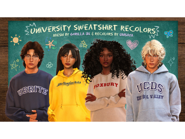 Mix university sweatshirt recolors by uhsaya - The Sims 4 Custom Content
