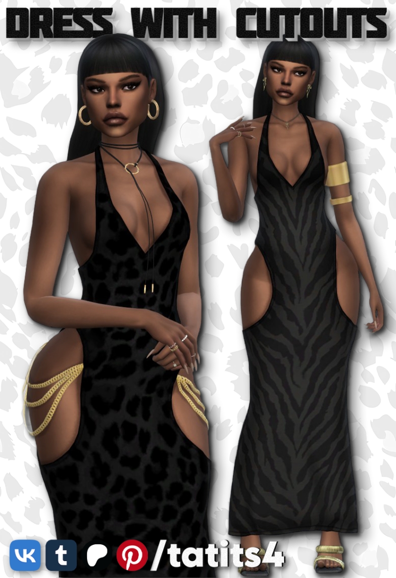 Alpha Long dress with hip cutouts with or without a chain by tatits4 - The Sims 4 Custom Content
