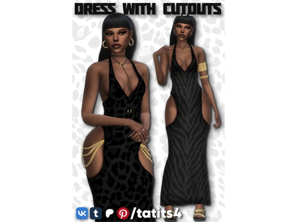 Alpha Long dress with hip cutouts with or without a chain - The Sims 4 Custom Content