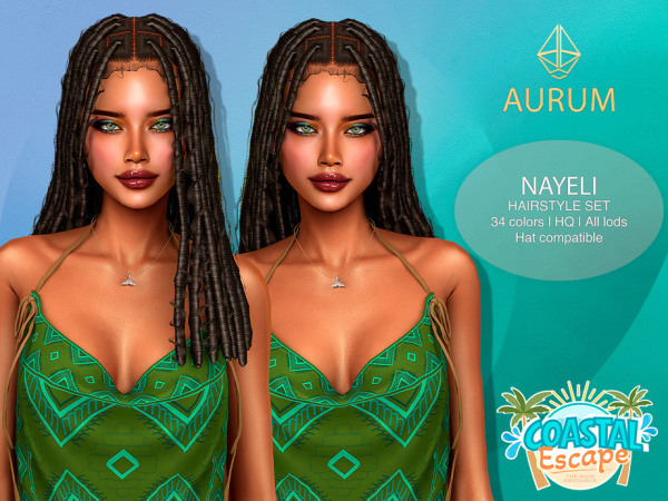 Alpha Nayeli summer locs hair set - The Sims 4 Custom Content