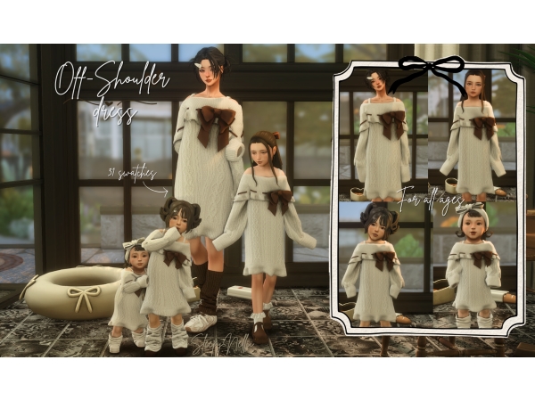 Mix Off Shoulder dress (For all ages) - The Sims 4 Custom Content
