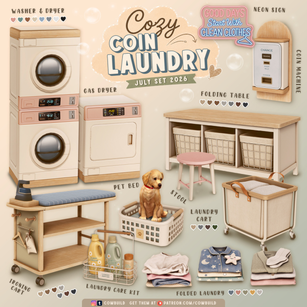 Alpha July 2026 Set Cozy Coin Laundry by cowbuild - The Sims 4 Custom Content