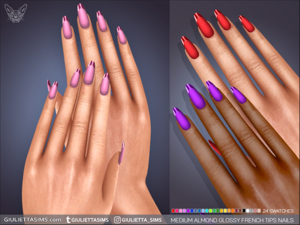 Alpha Matte Nails With Glossy French Tips 3 Nails Shapes by feyona - The Sims 4 Custom Content