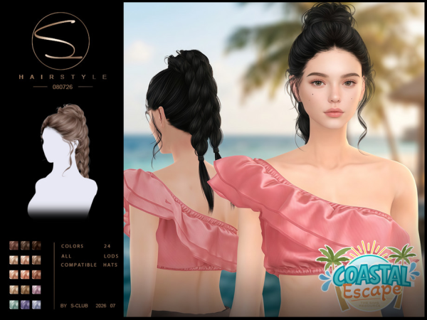 Alpha S CLUB braid ponytail HAIRSTYLE Coastal Escape Club by S - The Sims 4 Custom Content