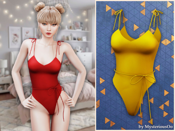 Alpha Tie strap one piece swimsuit by MysteriousOo - The Sims 4 Custom Content