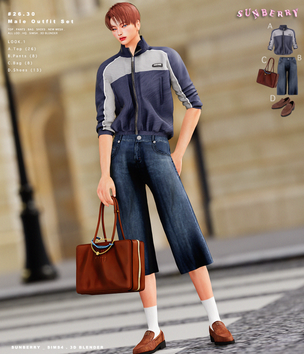 Alpha [SUNBERRY]2630_Male Outfit Set by simsfinds - The Sims 4 Custom Content