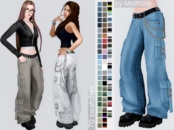Maxis Match Thrashed Baggy Chain Jeans for female by MisfitSim_ - The Sims 4 Custom Content