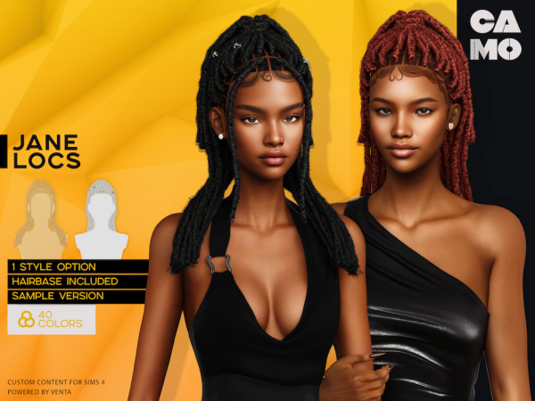 Alpha CAMO Jane Locs by VentaStudio - The Sims 4 Custom Content