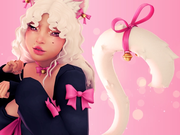 Alpha Suzu Ribbon Neko Ears Tail with Accessories - The Sims 4 Custom Content