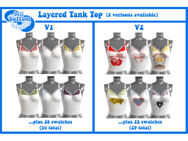 Maxis Match layered tank top bottom bluess by bell - The Sims 4 Custom Content