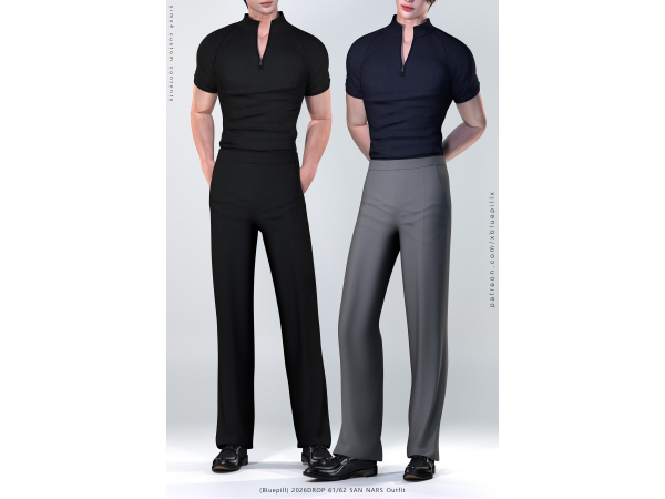 Alpha (Bluepill) 2026DROP_6162_ AM_SAN NARS Outfit - The Sims 4 Custom Content