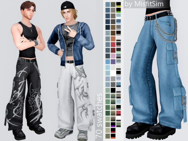 Maxis Match Thrashed Baggy Chain Jeans for male by MisfitSim_ - The Sims 4 Custom Content