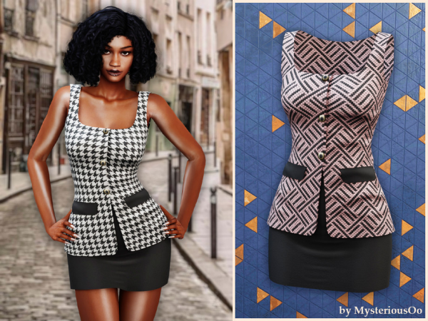Alpha Tweed peplum top and mini skirt by MysteriousOo - The Sims 4 Custom Content