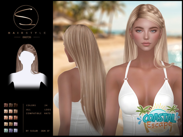 Alpha S CLUB LONG HAIRSTYLE Coastal Escape Club by S - The Sims 4 Custom Content