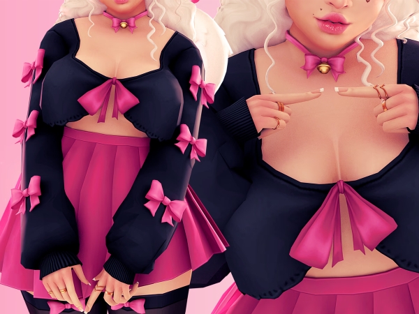 Alpha Suzu Ribbon Top - The Sims 4 Custom Content