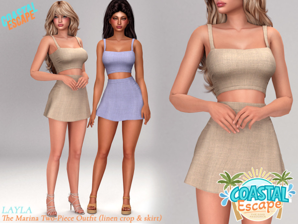 Alpha tsr Layla Coastal Escape Linen Crop Top and Mini Skirt - The Sims 4 Custom Content