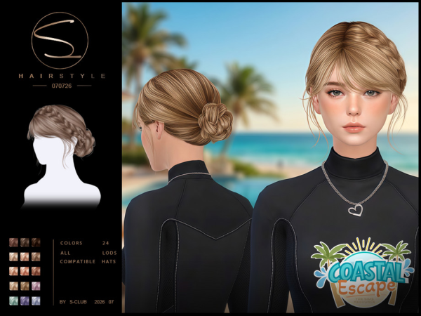 Alpha S CLUB Braid updo HAIRSTYLE Coastal Escape Club by S - The Sims 4 Custom Content