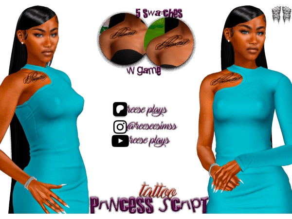 Alpha Princess Script Tattoo - The Sims 4 Custom Content