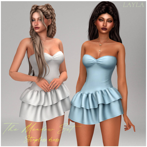 Alpha curseforge Strapless sweetheart mini dress (meadow set) by layla - The Sims 4 Custom Content