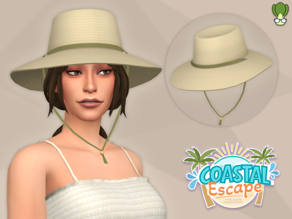 Maxis Match Coastal Escape Straw Summer Hat With Chin Strap - The Sims 4 Custom Content