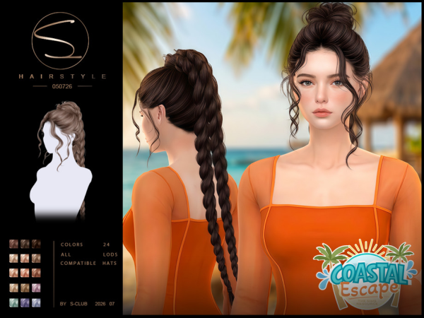 Alpha S CLUB braid ponytail HAIRSTYLE Coastal Escape Club by S - The Sims 4 Custom Content