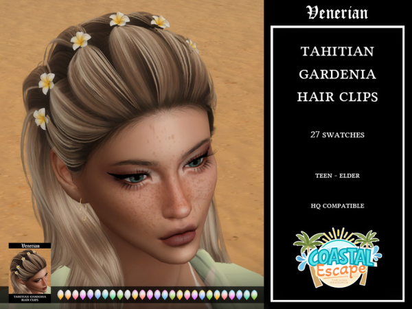 Alpha Tahitian Gardenia Hair Clips For Shimydim Atlantic Hair by Venerian - The Sims 4 Custom Content