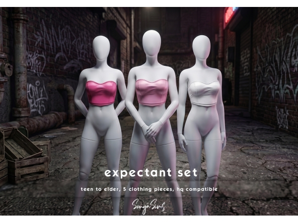 Alpha EXPECTANT SET Short Strapless Top - The Sims 4 Custom Content