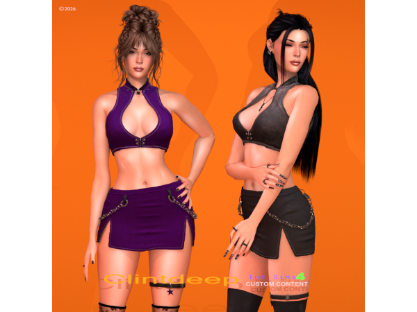 Alpha Clintdeep Victoria High Collar Crop Top Skirts - The Sims 4 Custom Content