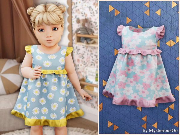 Alpha Infant Ruffle trim floral dress by MysteriousOo - The Sims 4 Custom Content