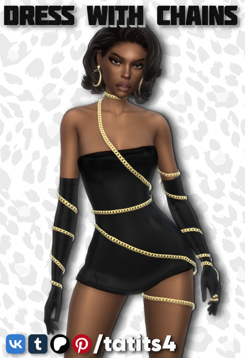 Alpha Dress with a chain on the body and arms by tatits4 - The Sims 4 Custom Content