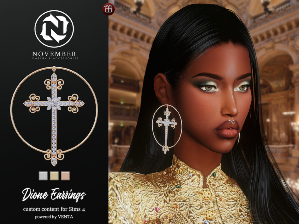 Alpha November Dione Earrings by VentaStudio - The Sims 4 Custom Content