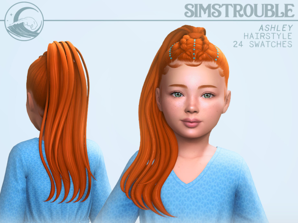 Maxis Match Ashley Hairstyle Kids Conversion by simstrouble - The Sims 4 Custom Content
