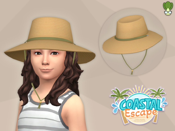 Maxis Match Coastal Escape Children Straw Summer Hat With Chin Strap - The Sims 4 Custom Content