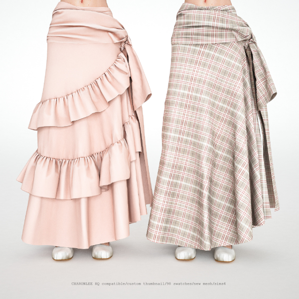 Alpha Long Ruffled Cotton Poplin Skirt by simsfinds - The Sims 4 Custom Content