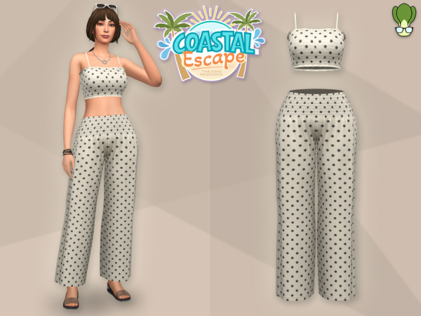Maxis Match Coastal Escape Set Shirring Crop Top With Shirring Waist Wide Leg Trousers - The Sims 4 Custom Content